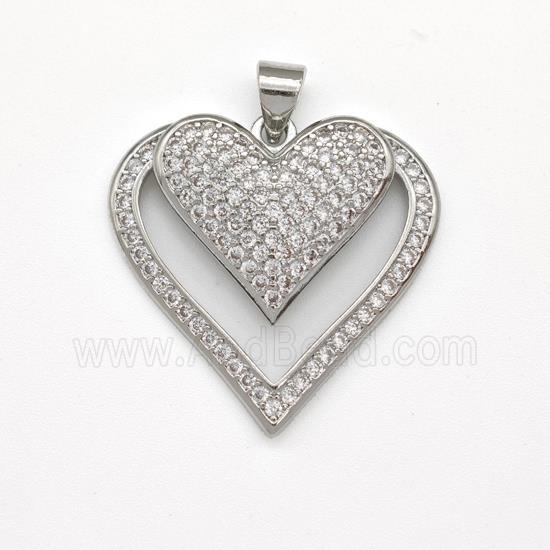 Copper Heart Pendant Micro Pave Zirconia Platinum Plated