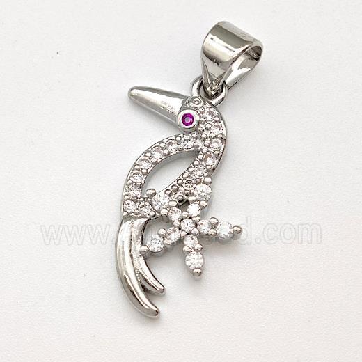 Copper Birds Pendant Micro Pave Zirconia Platinum Plated