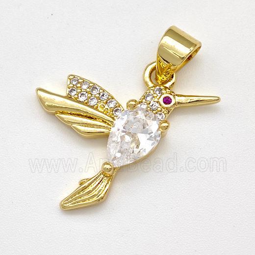 Copper Birds Pendant Micro Pave Zirconia Gold Plated
