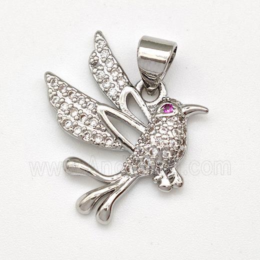 Copper Birds Pendant Micro Pave Zirconia Platinum Plated