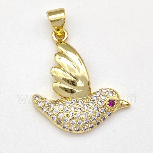 Copper Doves Birds Pendant Micro Pave Zirconia Gold Plated