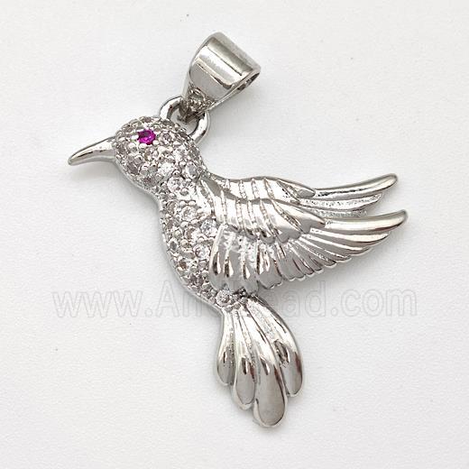 Copper Birds Pendant Micro Pave Zirconia Platinum Plated