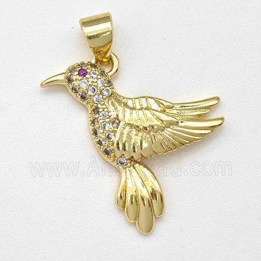 Copper Birds Pendant Micro Pave Zirconia Gold Plated