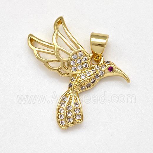 Copper Birds Pendant Micro Pave Zirconia Gold Plated