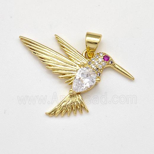 Copper HummingBirds Pendant Micro Pave Zirconia Gold Plated