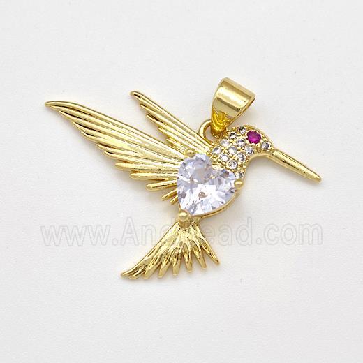 Copper HummingBirds Pendant Micro Pave Zirconia Gold Plated