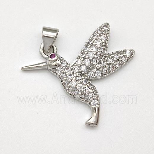 Copper Birds Pendant Micro Pave Zirconia Platinum Plated