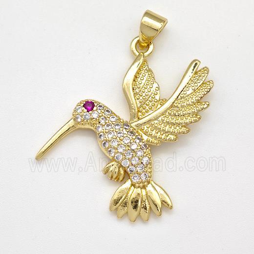 Copper Birds Pendant Micro Pave Zirconia Gold Plated
