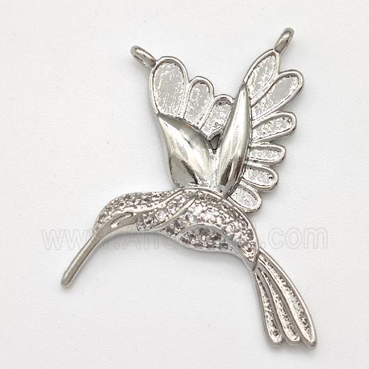 Copper Birds Pendant Micro Pave Zirconia 2loops Platinum Plated