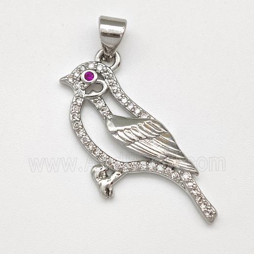 Copper Birds Pendant Micro Pave Zirconia Platinum Plated