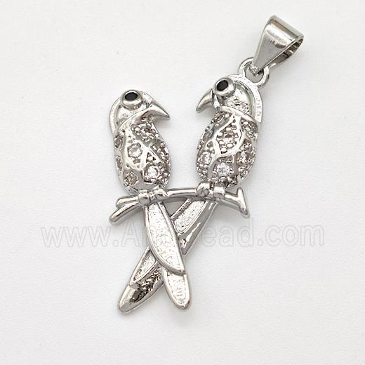 Copper Birds Pendant Micro Pave Zirconia Couple Platinum Plated