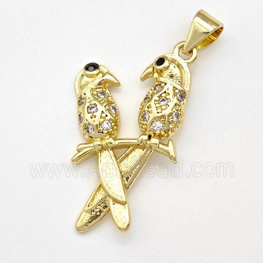 Copper Birds Pendant Micro Pave Zirconia Couple Gold Plated
