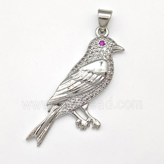 Copper Birds Pendant Micro Pave Zirconia Platinum Plated
