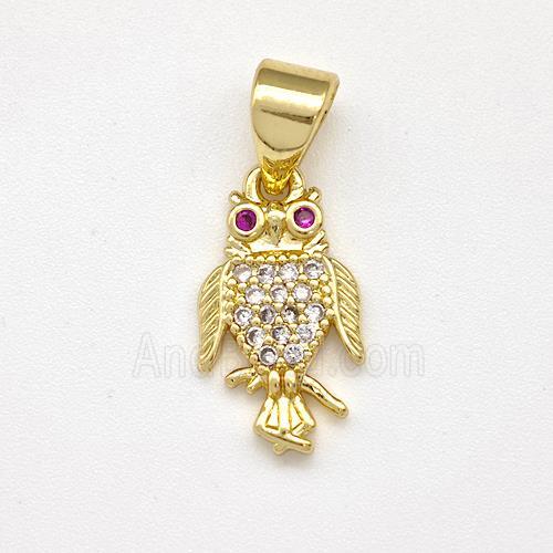 Copper Owl Birds Pendant Micro Pave Zirconia Gold Plated