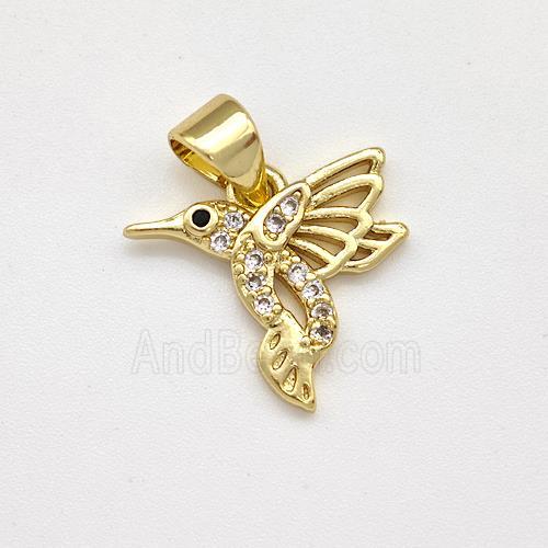 Copper HummingBirds Pendant Micro Pave Zirconia Gold Plated