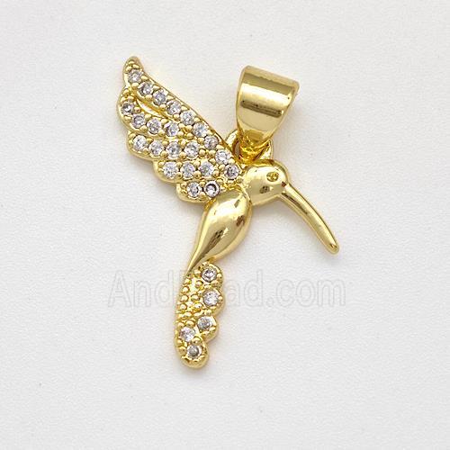 Copper HummingBirds Pendant Micro Pave Zirconia Gold Plated