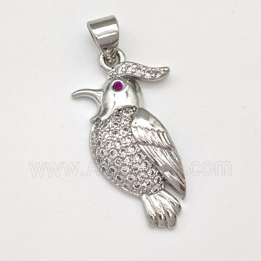 Copper Birds Pendant Micro Pave Zirconia Parrot Platinum Plated