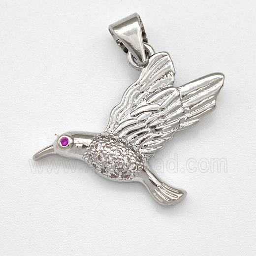 Copper Birds Pendant Micro Pave Zirconia Platinum Plated