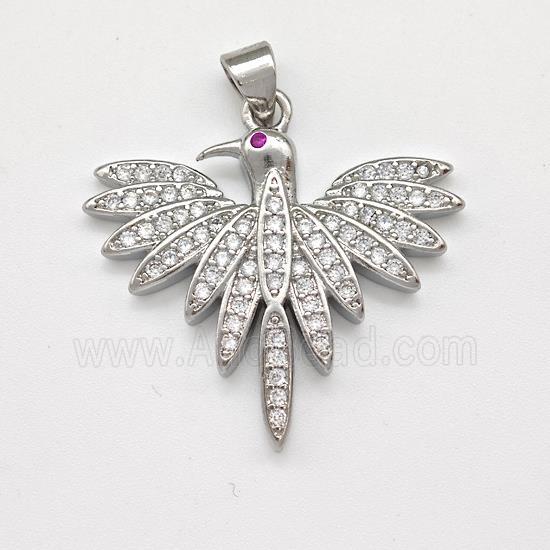 Copper Birds Pendant Micro Pave Zirconia Platinum Plated