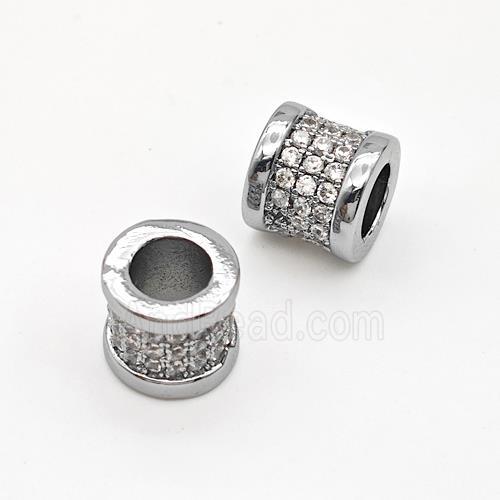 Copper Tube Beads Micro Pave Zirconia Large Hole Platinum Plated