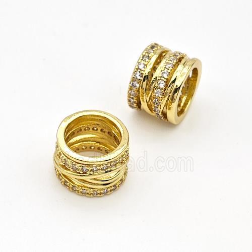 Copper Tube Beads Micro Pave Zirconia Large Hole Hollow Gold Plated