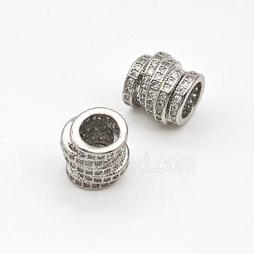 Copper Tube Beads Micro Pave Zirconia Large Hole Hollow Platinum Plated