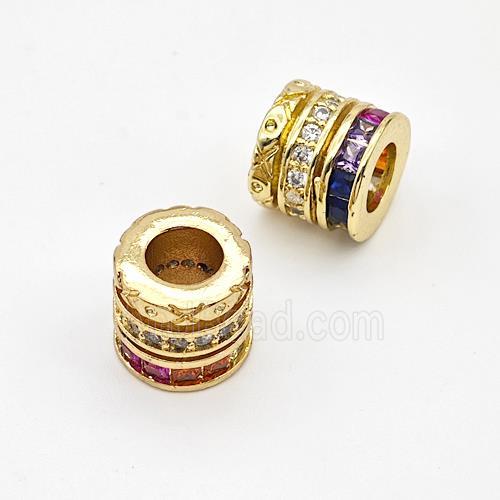 Copper Tube Beads Micro Pave Zirconia Large Hole Gold Plated