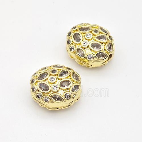 Copper Oval Beads Micro Pave Zirconia Gold Plated