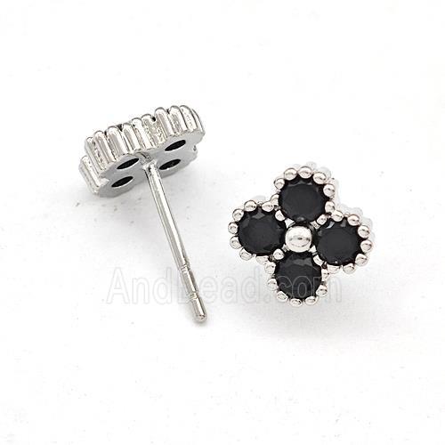 Copper Clover Stud Earring Micro Pave Zirconia Platinum Plated