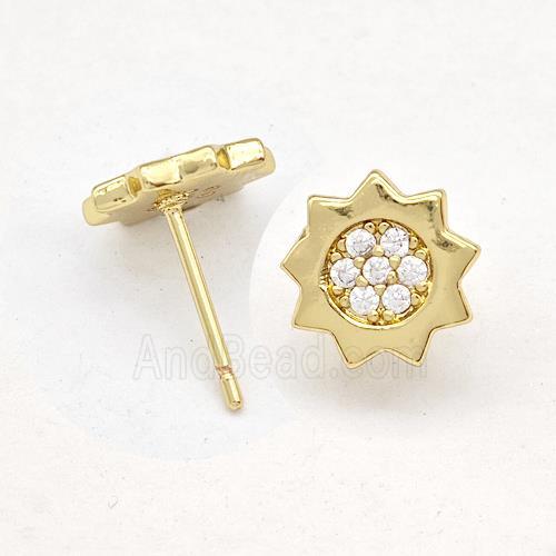 Copper Sun Stud Earring Micro Pave Zirconia Gold Plated