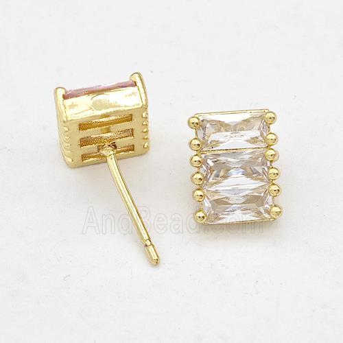 Copper Stud Earring Micro Pave Zirconia Gold Plated