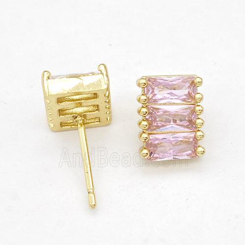 Copper Stud Earring Micro Pave Zirconia Gold Plated