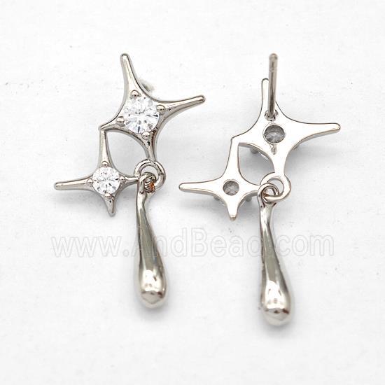 Copper Northstar Stud Earring Micro Pave Zirconia Platinum Plated