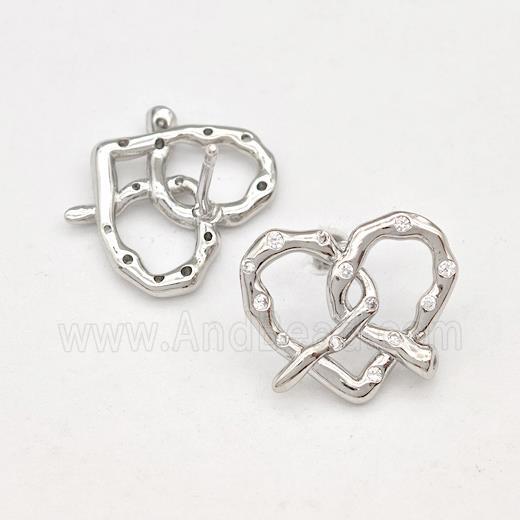 Copper Heart Stud Earring Pave Zirconia Platinum Plated