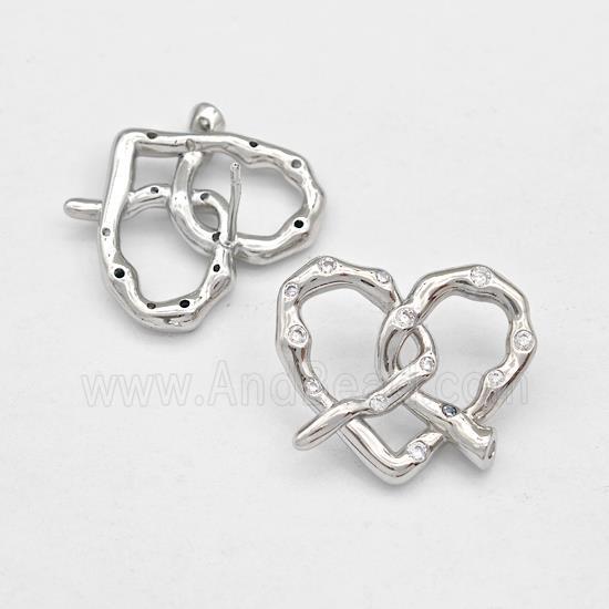 Copper Heart Stud Earring Pave Zirconia Platinum Plated