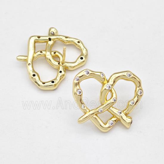 Copper Heart Stud Earring Pave Zirconia Gold Plated
