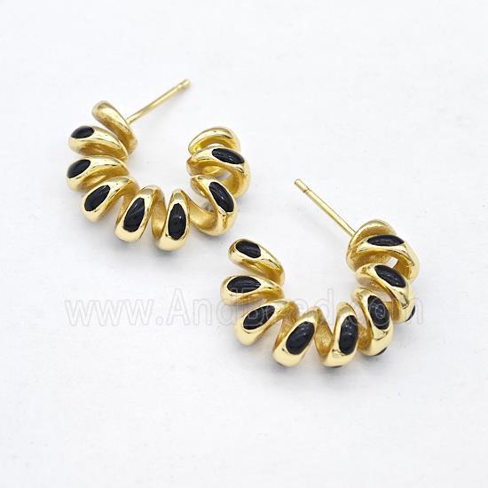 Copper Stud Earring Black Enamel Gold Plated