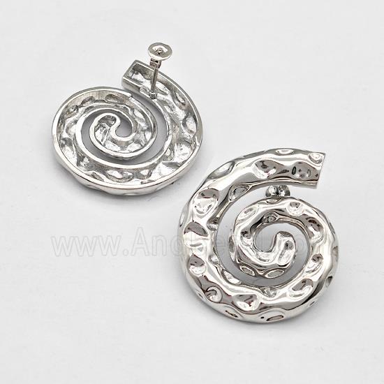 Copper Spiral Stud Earring Hammered Platinum Plated