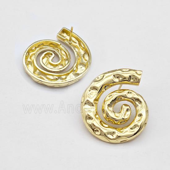 Copper Spiral Stud Earring Hammered Gold Plated