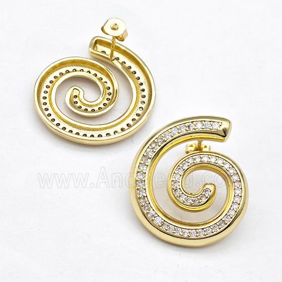 Copper Spiral Stud Earring Pave Zirconia Gold Plated