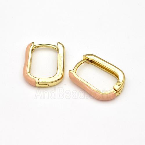 Copper Latchback Earrings Peach Enamel Gold Plated