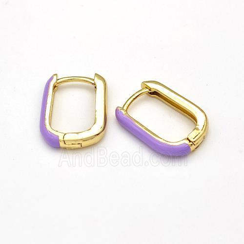 Copper Latchback Earrings Purple Enamel Gold Plated