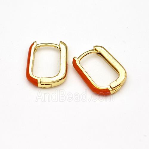 Copper Latchback Earrings Red Enamel Gold Plated