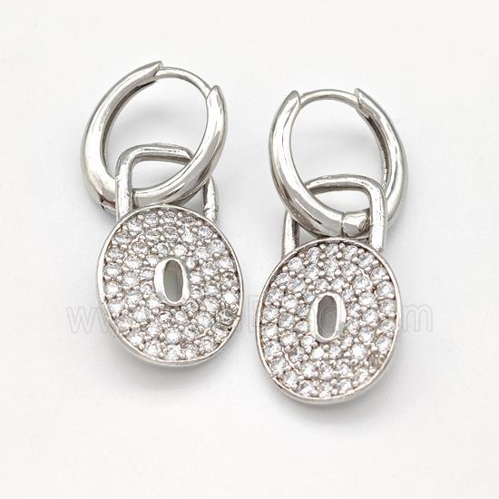 Copper Hoop Earring Padlock Pave Zirconia Platinum Plated