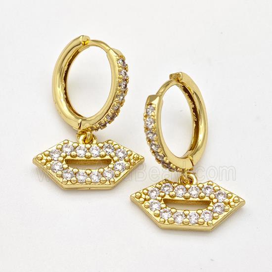 Copper Lip Hoop Earrings Pave Zirconia Gold Plated