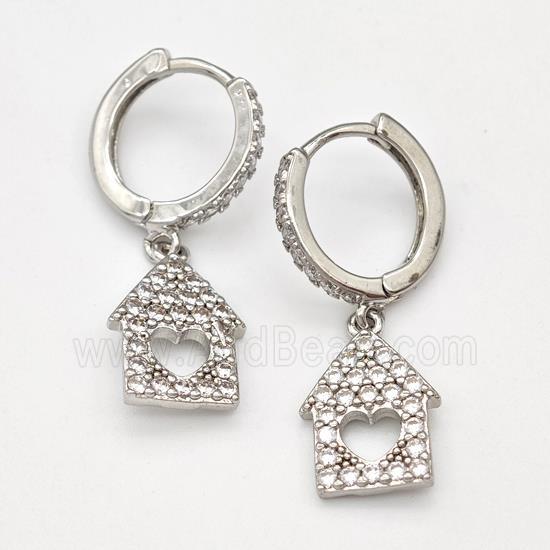 Copper House Hoop Earrings Pave Zirconia Platinum Plated