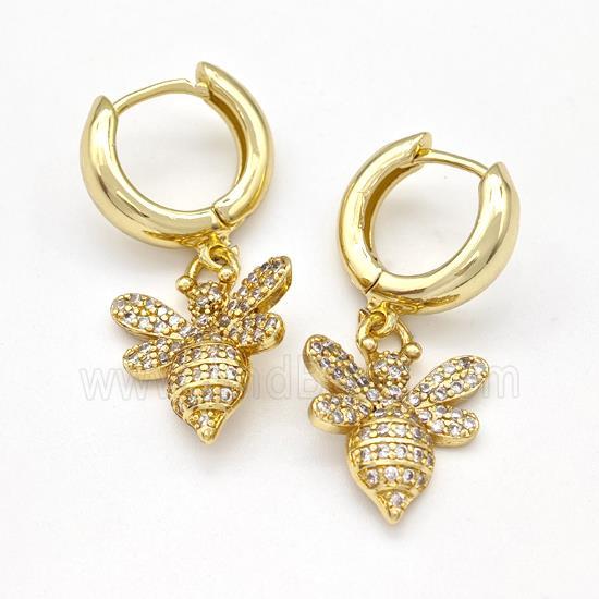 Copper Honeybee Hoop Earrings Pave Zirconia Gold Plated