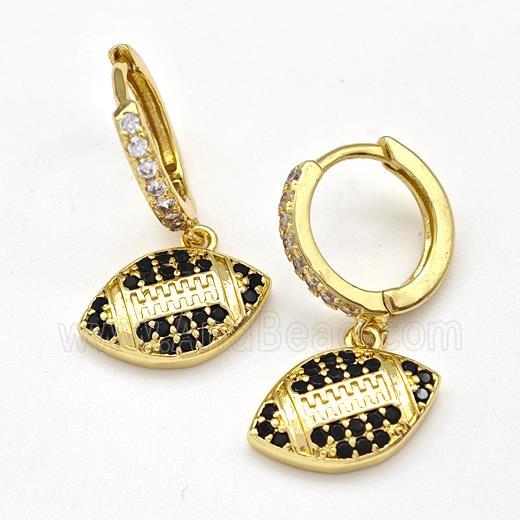 Copper Hoop Earrings American Football Pave Zirconia Rugby Sport Gold Plated