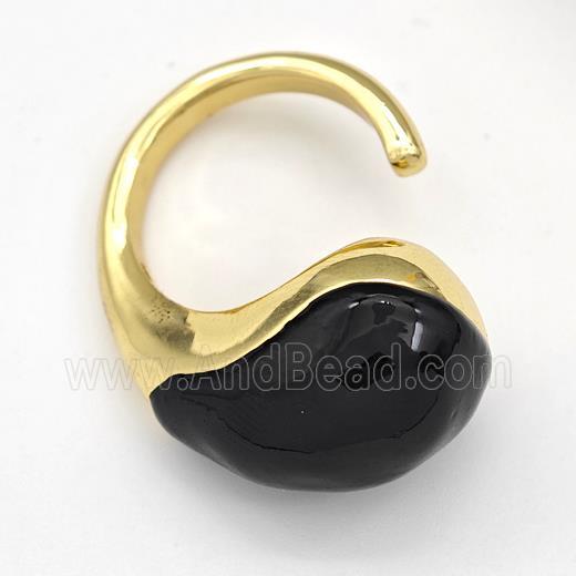Copper Hook Earrings Hollow Black Enamel Gold Plated