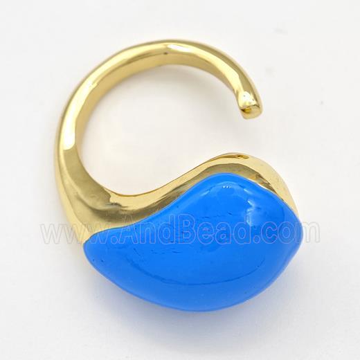 Copper Hook Earrings Hollow Blue Enamel Gold Plated